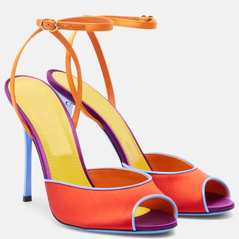 Women'S Shoes Quality - Satin Mixed Colors Peep Toe Sandals