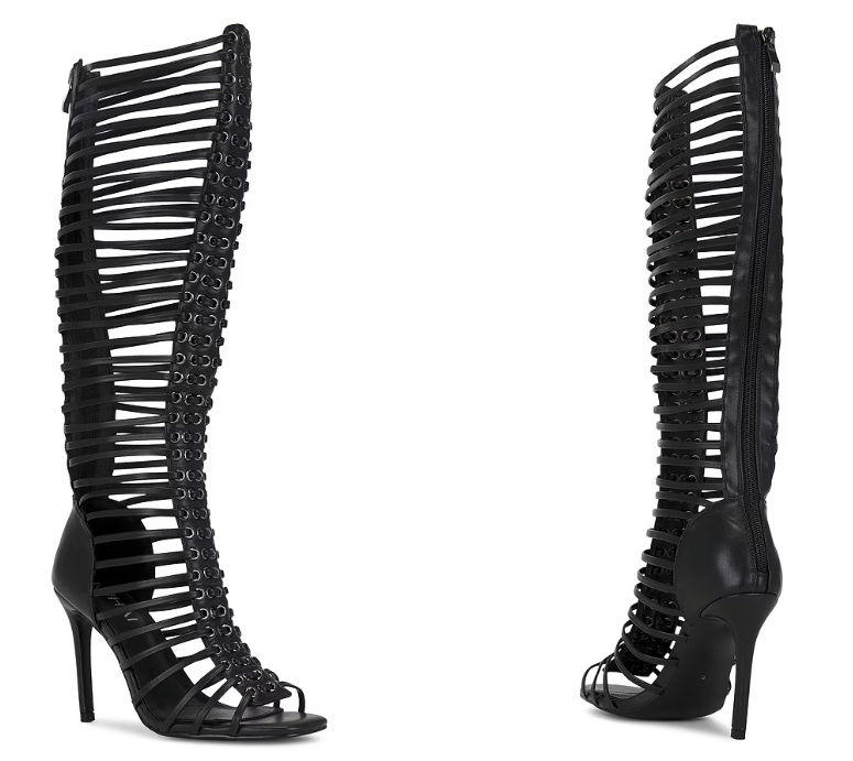 Women Shoes Boots - Women Black Caged Strappy Stiletto Heel