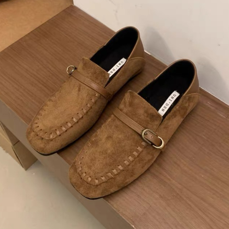 Women Shoes Elegant - Elegant Suede Square Toe Flat Shoes