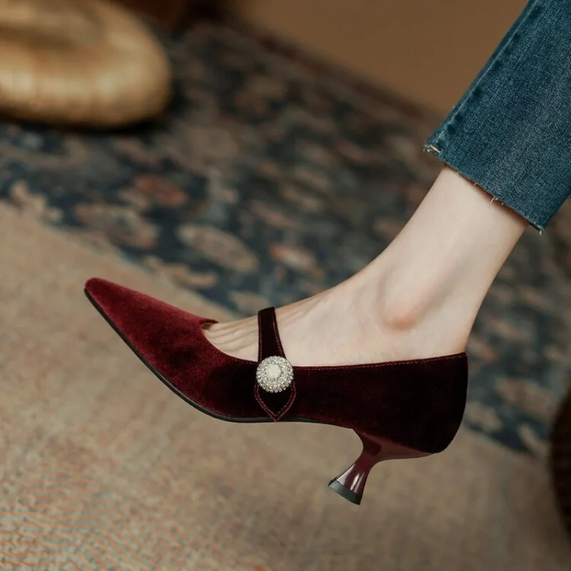 Wine Red Pointed Toe Mary Jane - Slingback Pumps Women ulasan dan harga