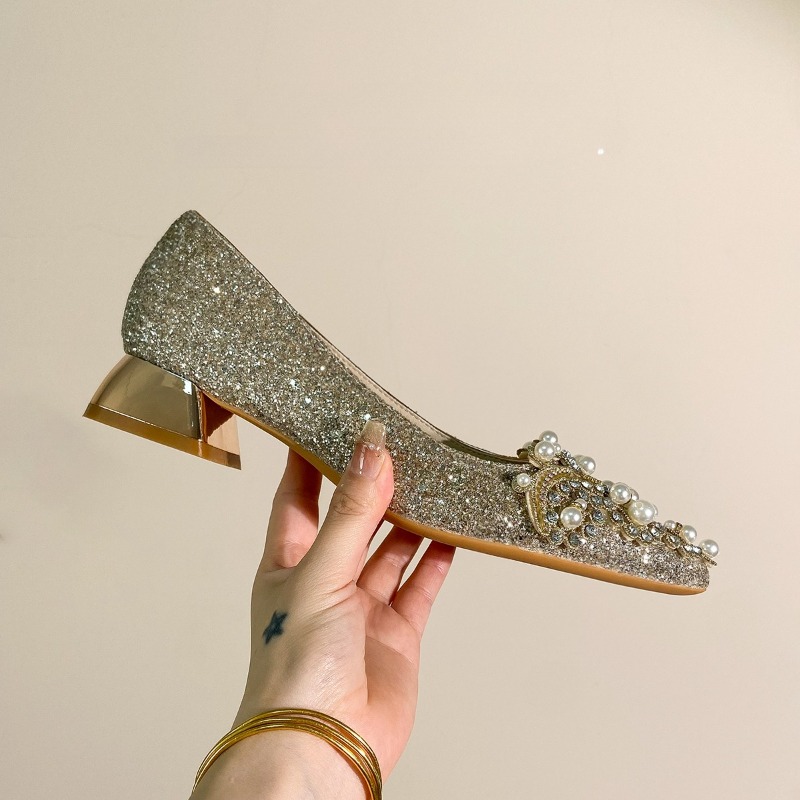 High-end Rhinestone Block Heel - Slingback Pumps Women ulasan dan harga