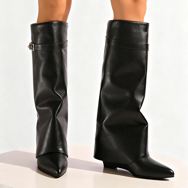 Black Pu Leather Knee High Boo - High Knee Heel Boots ulasan dan harga