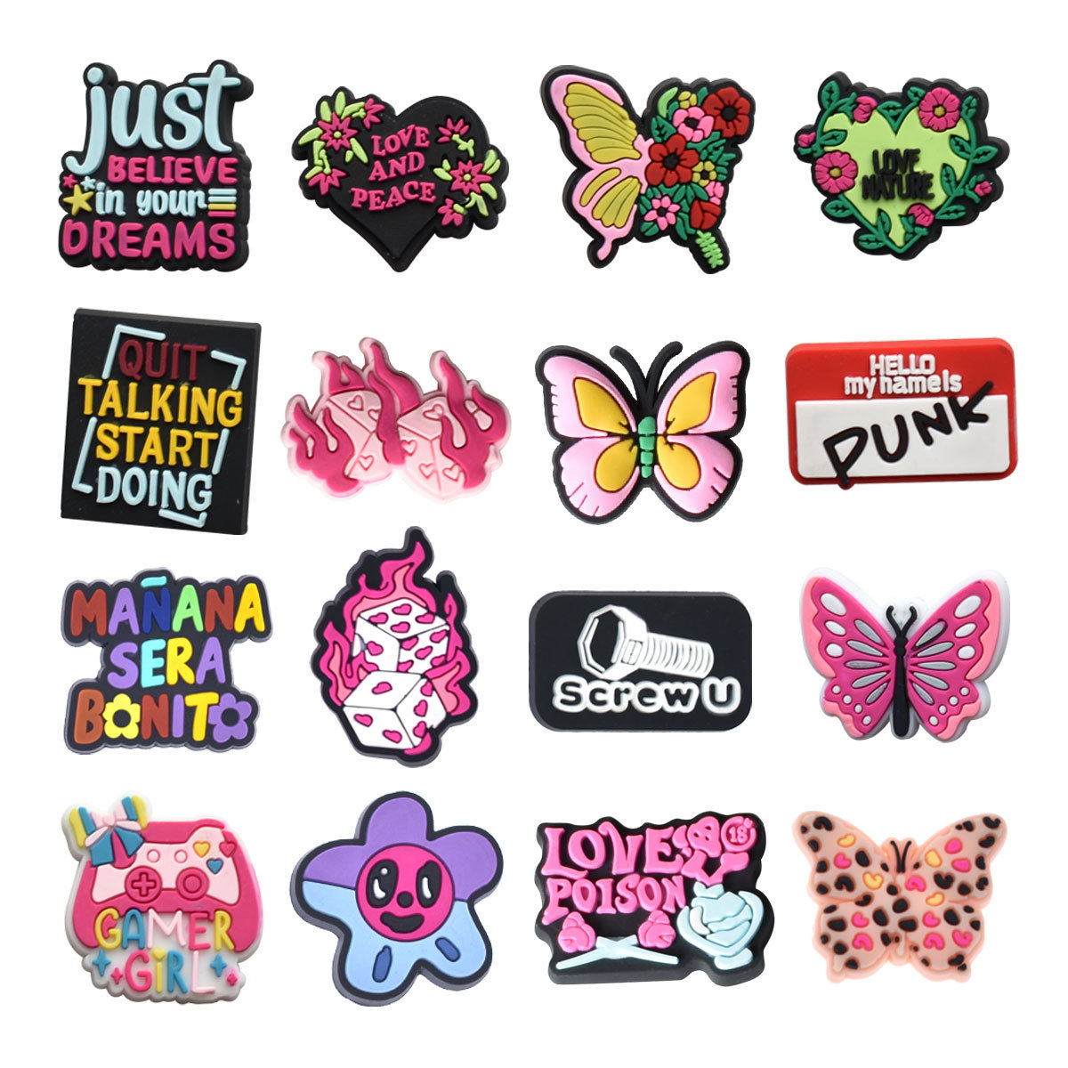 4-16PCS Punk & Cute Shoe Charm - Women Shoes Quote ulasan dan harga
