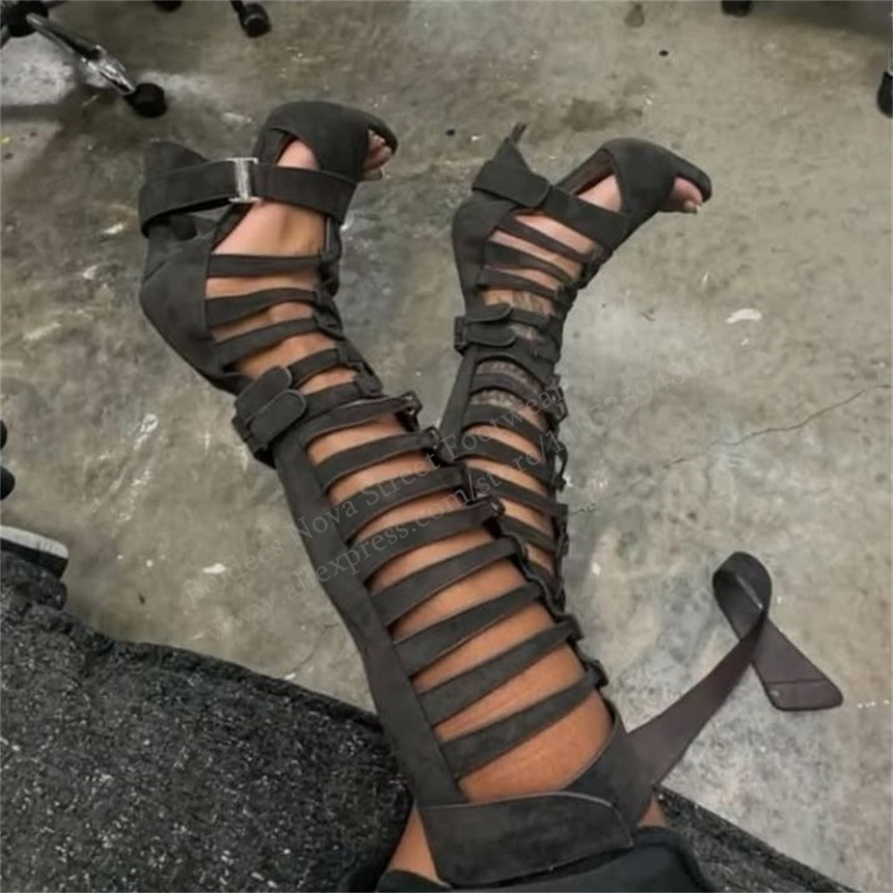Gladiator Hollow Belt Buckle K - High Knee Heel Boots ulasan dan harga