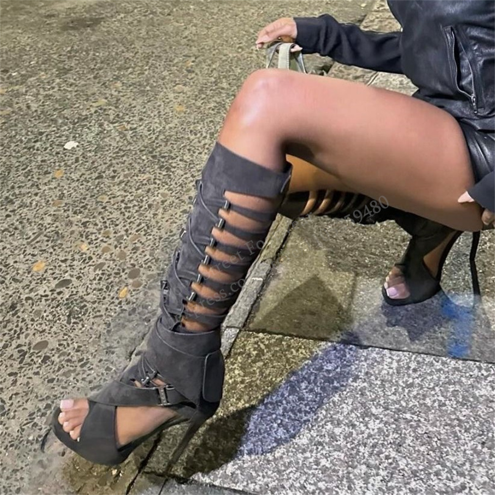 Gladiator Hollow Belt Buckle K - High Knee Heel Boots ulasan dan harga