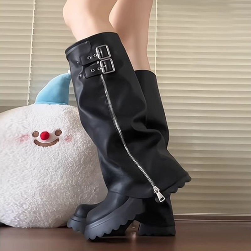 Punk Style Splicing Thick Bott - High Knee Heel Boots ulasan dan harga