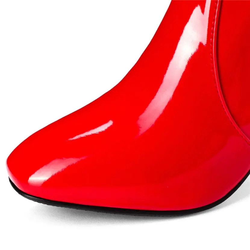 Red White Patent Leather Women - High Knee Heel Boots ulasan dan harga