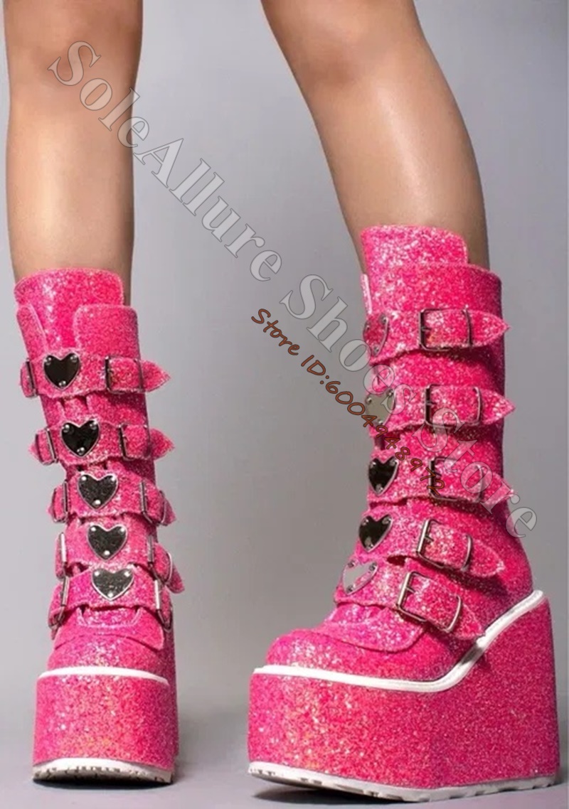 Glitter Multi Heart Buckle Wed - Pointed Toe Flat ulasan dan harga