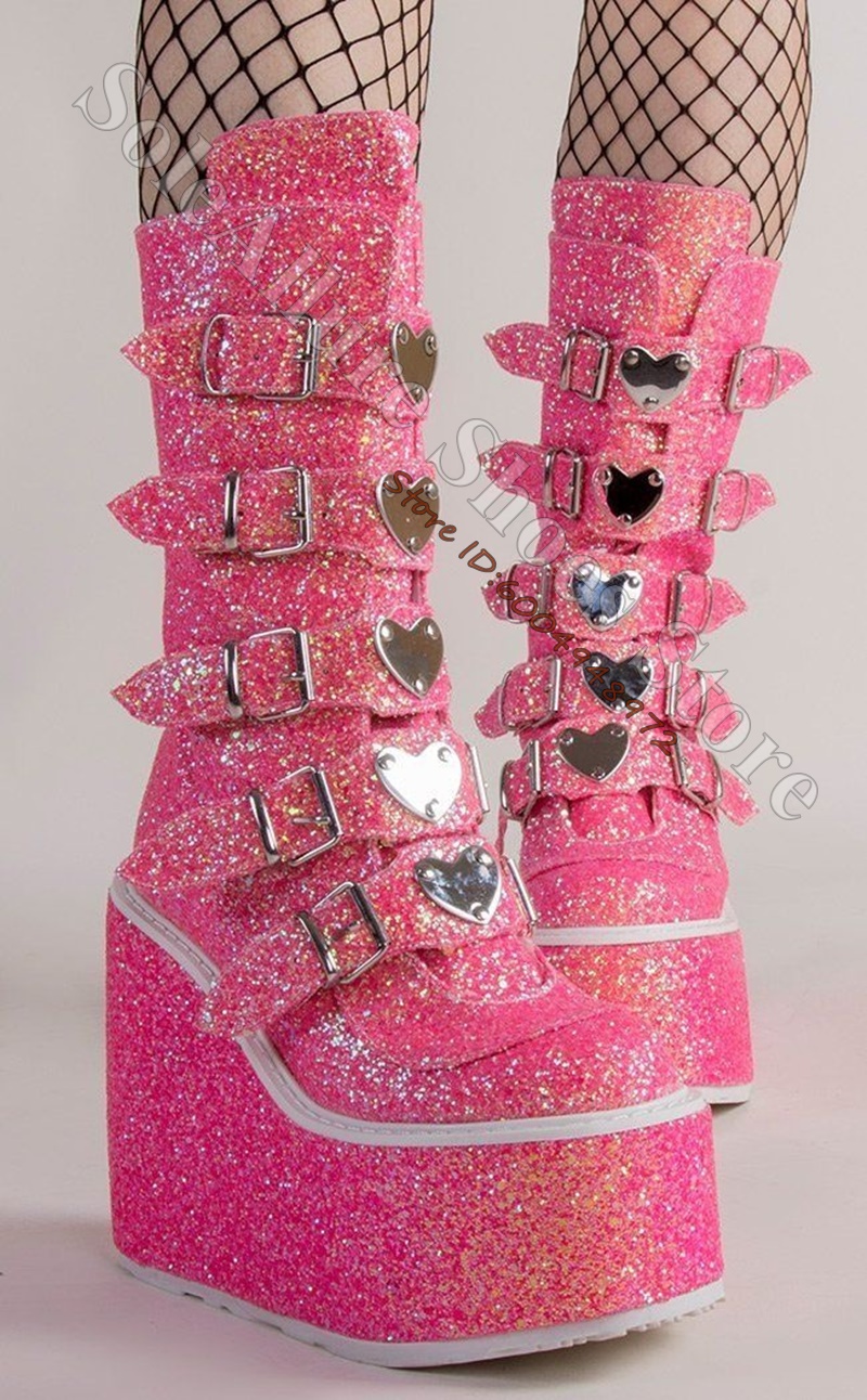 Glitter Multi Heart Buckle Wed - Pointed Toe Flat ulasan dan harga