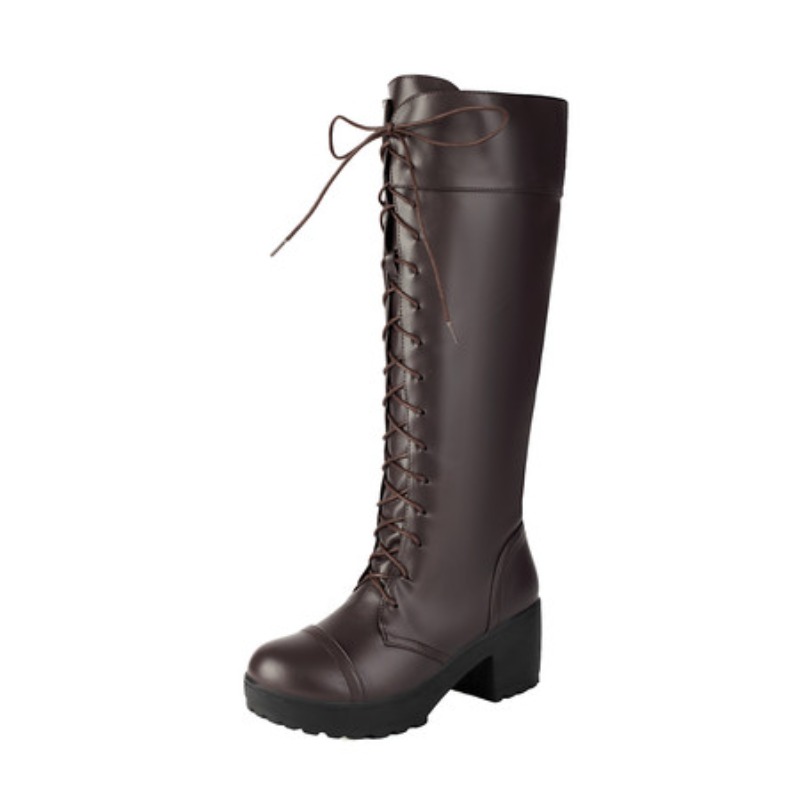 Womens Knee High Lace Up Comba - High Knee Heel Boots ulasan dan harga