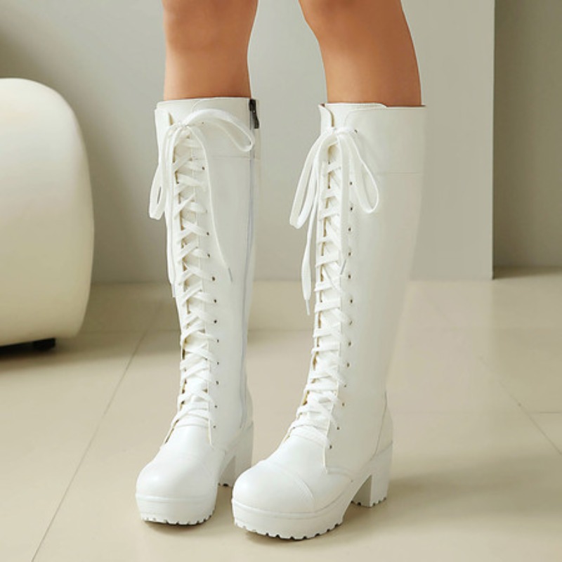 Womens Knee High Lace Up Comba - High Knee Heel Boots ulasan dan harga