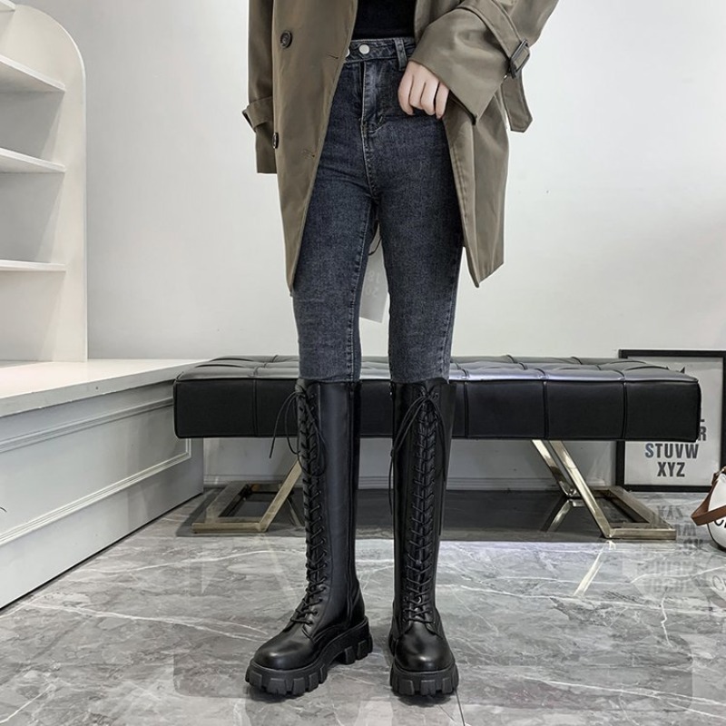 Women Knee High Boots Lace Up  - High Knee Heel Boots ulasan dan harga